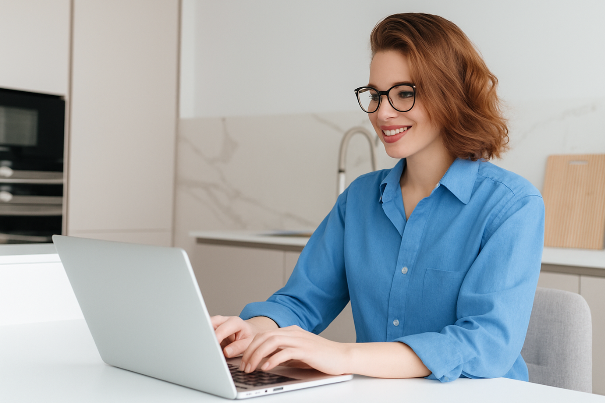 Mulher em ambiente de escritório trabalhando em um notebook representando: o conceito de autenticação digital e segurança de documentos eletrônicos.